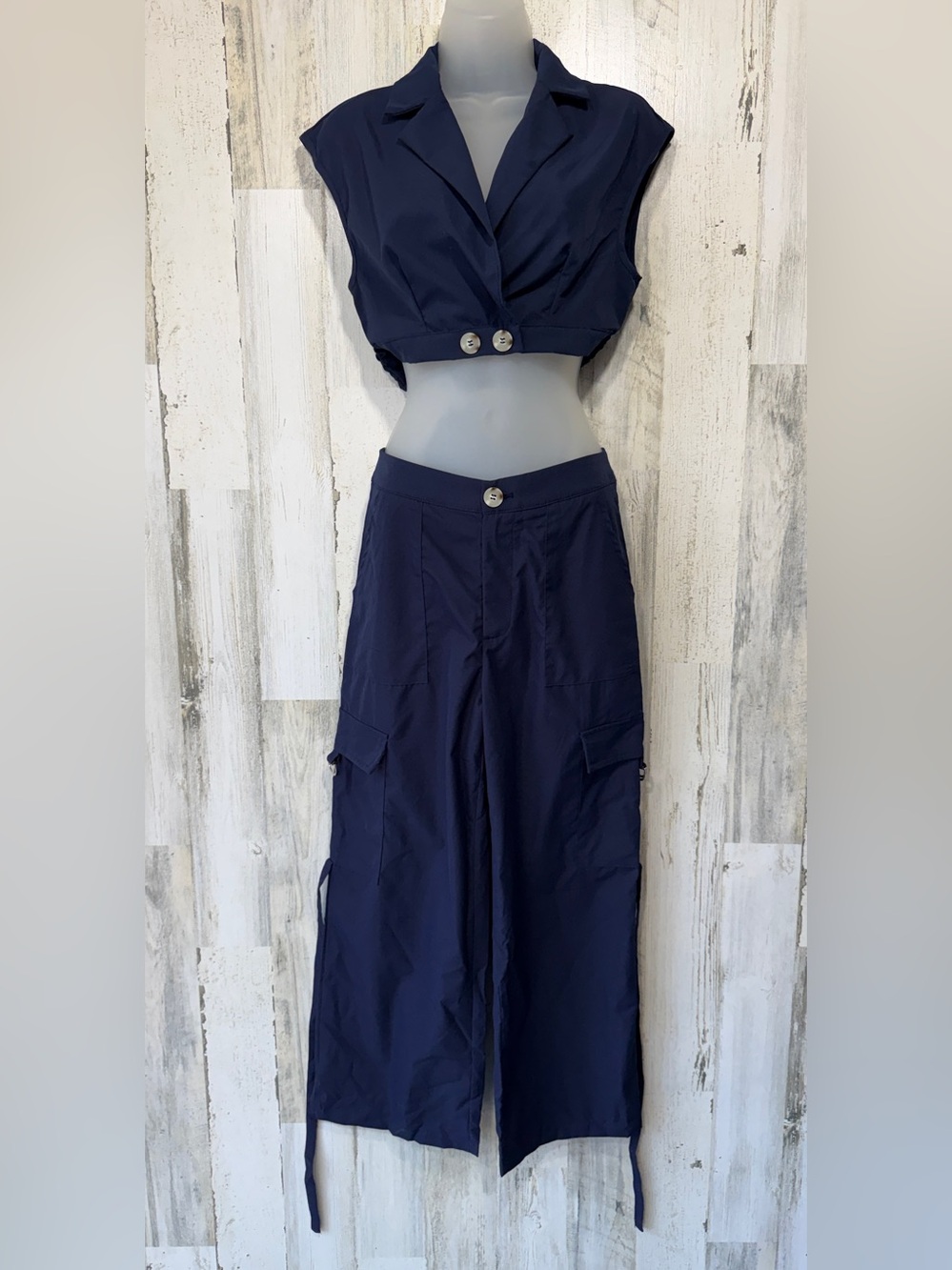 SHEIN Navy Open Back Cargo Pant Set Small